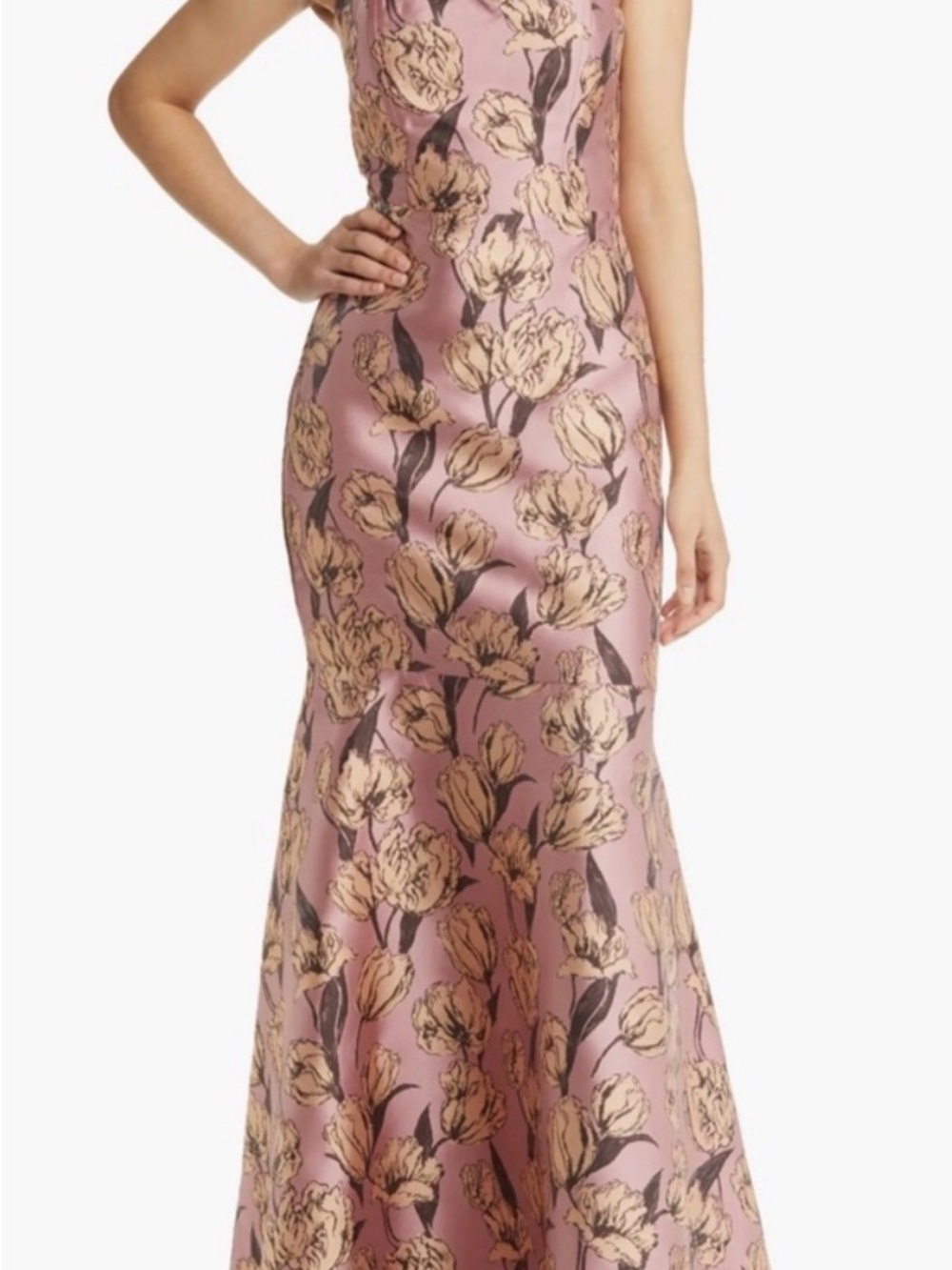 Lulu's Pink Satin Floral Mermaid Gown